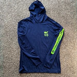 Mens Vineyard Vines Performance 98 Dri-Fit Hooded Sweat Shirt SZ Small Blue/Neon